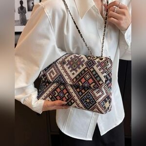 Vintage Boho style chain sholder purse plaid bag